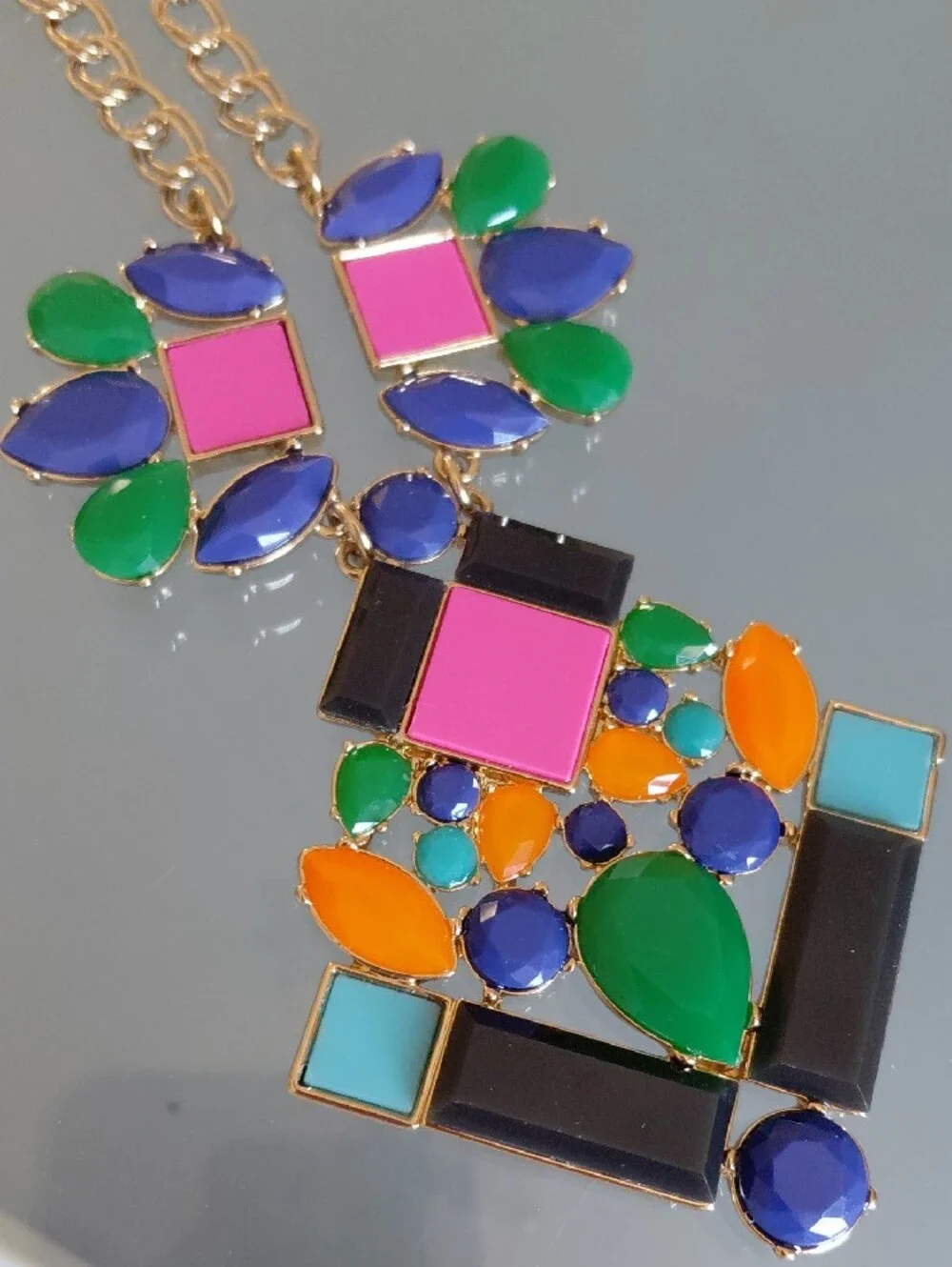 Kate Spade New York Colorblock Statement Necklace Gold Tone Multicolor Geometric